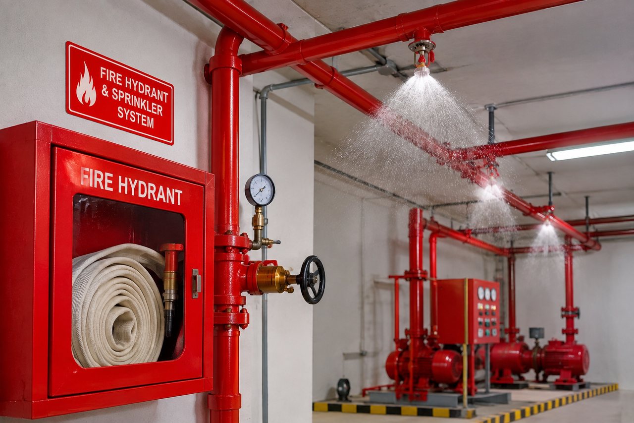 Fire hydrant and automatic sprinkler piping network